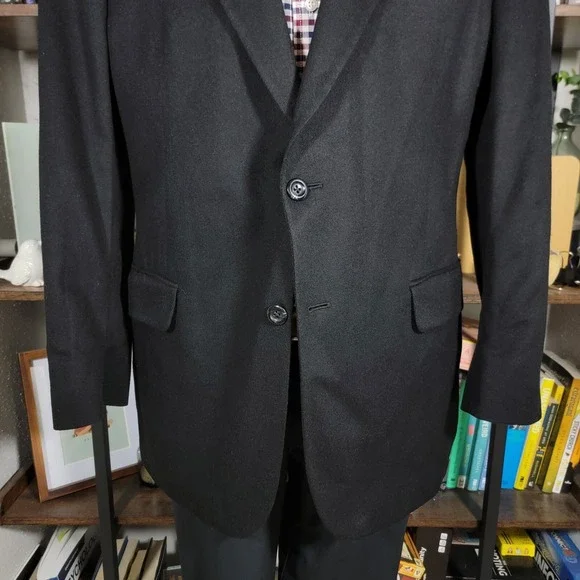 JOS A BANK GORDON Men's Sport Coat Blazer Two‎ Button Solid Black CASHMERE 43R